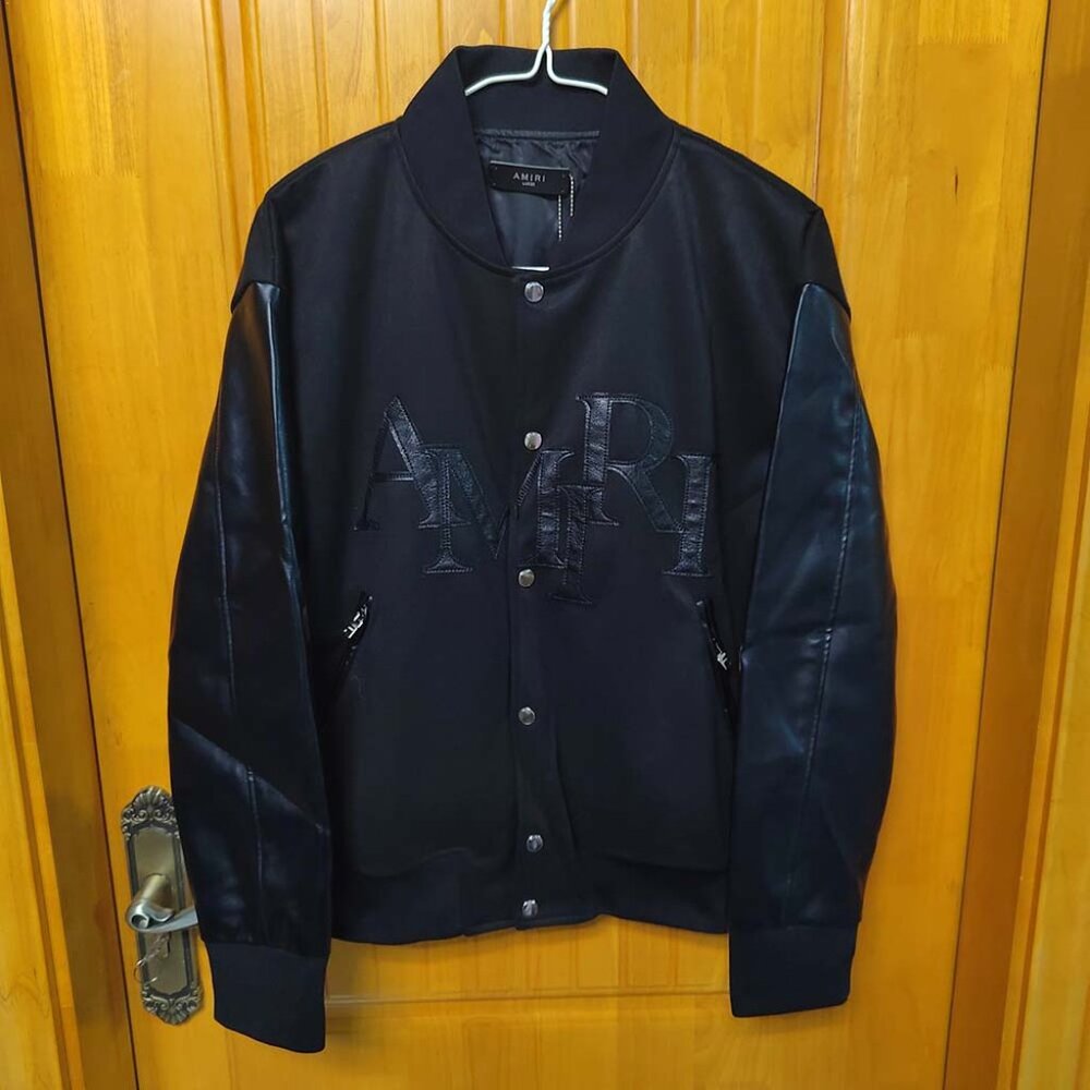 Amiri Staggered Logo Varsity Jacket Black